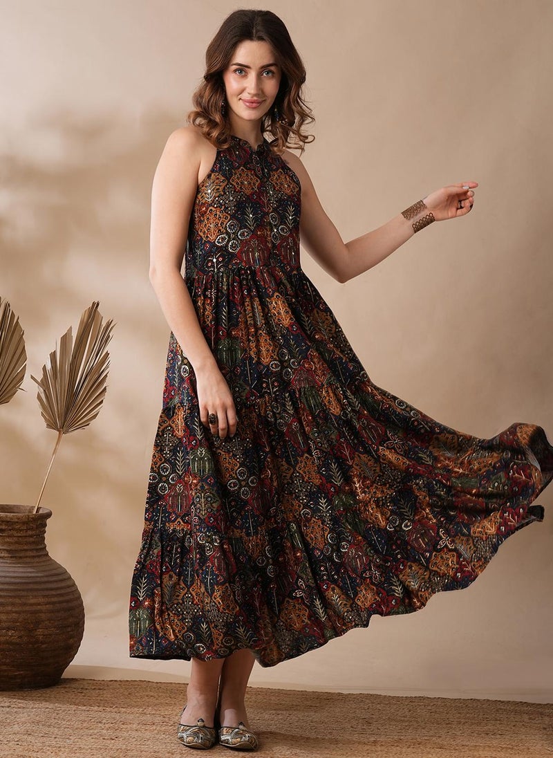 Globus Women Ethnic Motifs Printed Fit & Flare Maxi Dress - Image 1
